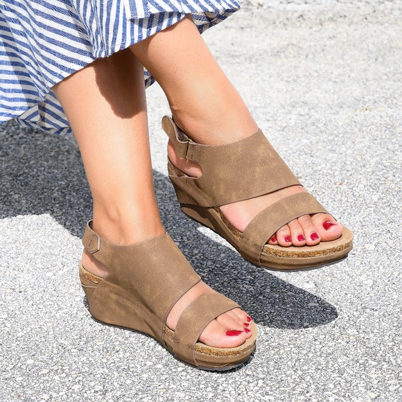Taupe Strappy Low Heel Wedge Sandal - Picture 2 of 2